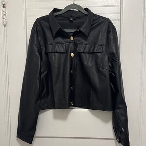 Faux Leather Crop Shirt Jacket